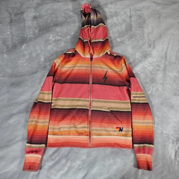 Aviator Nation Serape Bolt Striped Hoodie Womens XS Made In USA Faded Multicolor - Picture 1 of 12